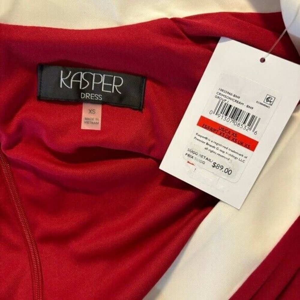 Kasper Sheath Dress Long Sleeve Color Block Faux Wrap Mid-Length Red & White NWT - Picture 9 of 9